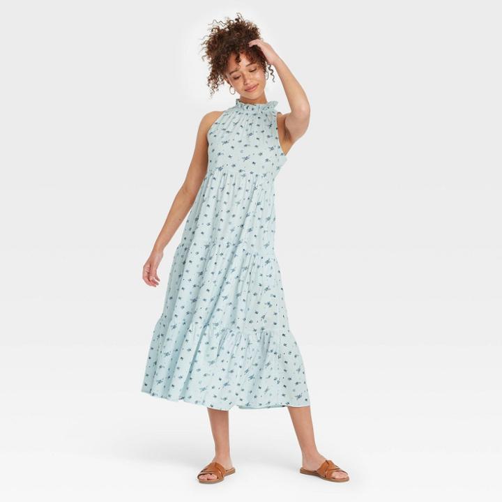 Women's Sleeveless Dress - Universal Thread Blue Floral Print