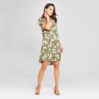 Women's Floral Print Short Sleeve Crepe Dress - A New Day Green