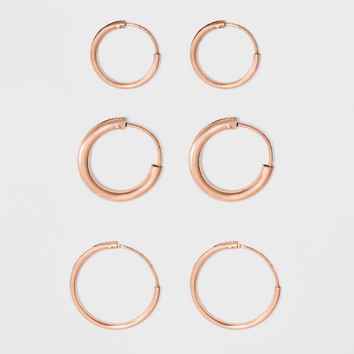 Endless Hoop Rose Gold Over Sterling Silver Small Three Earring Set - A New Day Rose Gold