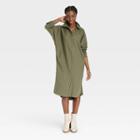 Women's Long Sleeve Button-down Shirtdress - Universal Thread Green