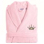 L/xl Terry Bathrobe With Cheetah Crown Embroidery Pink - Linum Home Textiles