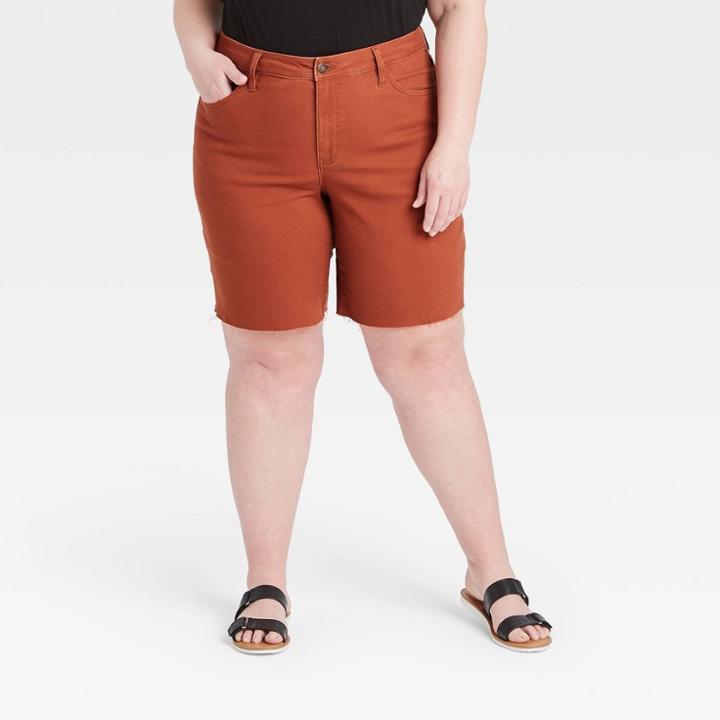 Women's Plus Size Bermuda Jean Shorts - Ava & Viv Brown
