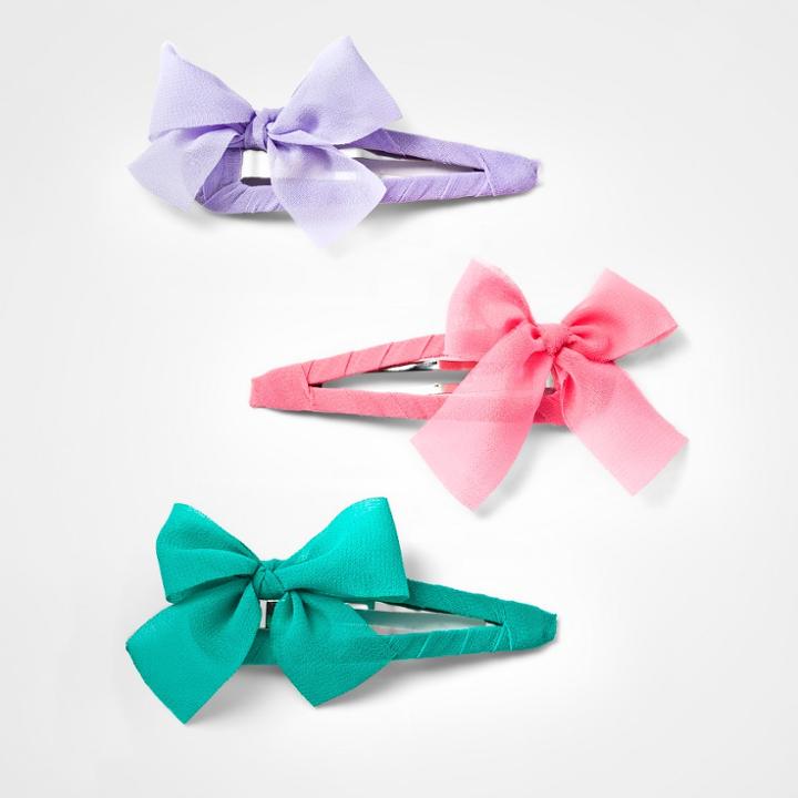 Girls' 3pk Fabric Wrapped Bow Snap Clips - Cat & Jack,