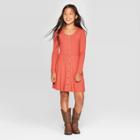 Girls' Long Sleeve Button Front Dress - Art Class Pink