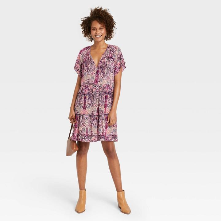 Women's Flutter Short Sleeve Tiered Dress - Knox Rose Multi Paisley