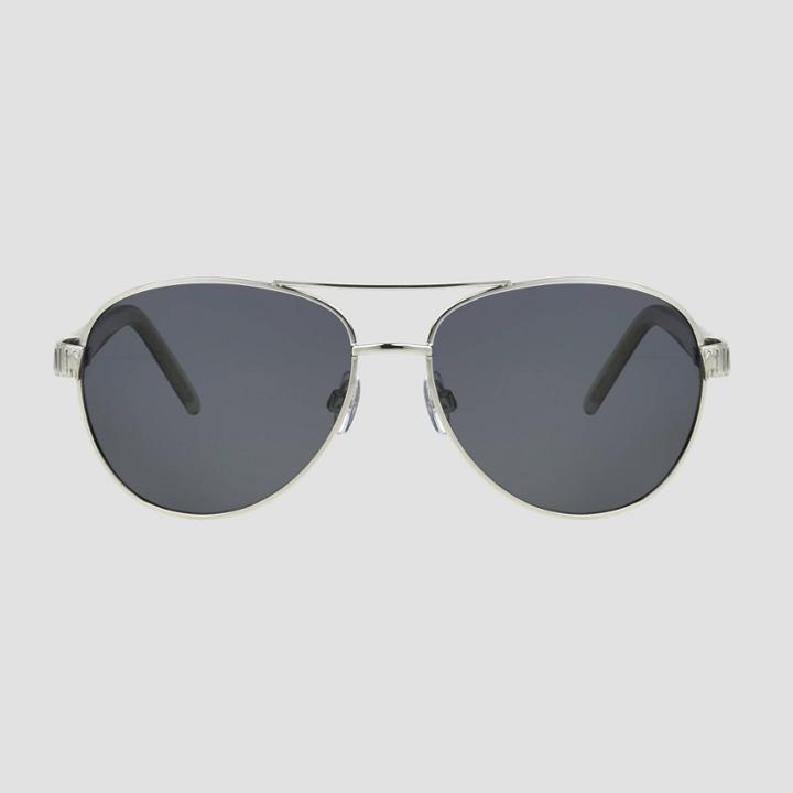 Women's Aviator Metal Shiny Sunglasses - A New Day Silver, Grey/silver