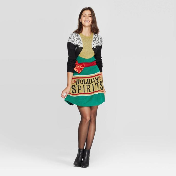 Women's Holiday Spirits Long Sleeve A-line Dress - Born Famous (juniors') - Black