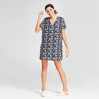 Women's Short Sleeve Open Back Detail V-neck Floral Mini Dress - K By Kersh Navy