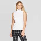 Women's Slim Fit Sleeveless Turtleneck Sweatshirt - A New Day White