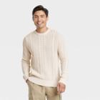Men's Crew Neck Cable Knit Pullover - Goodfellow & Co Cream
