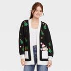 33 Degrees Women's Ugly Christmas Trees Graphic Cardigan - Black