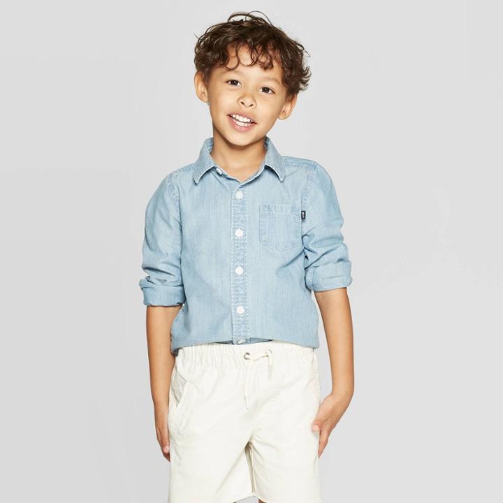 Oshkosh B'gosh Toddler Boys' Long Sleeve Button-down Shirt - Light Blue