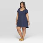 Women's Plus Size Short Cap Sleeve U-neck T-shirt Dress - Universal Thread Navy (blue)