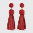 Seed Bead And Simulated Raffia Tassel Drop Earrings - A New Day Red