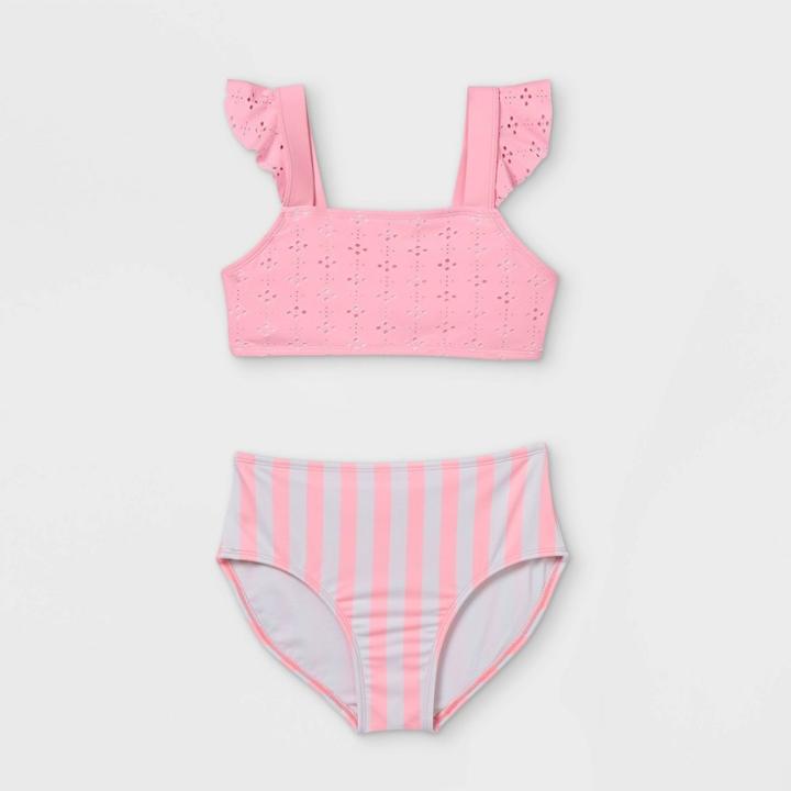 Girls' Eyelet And Striped 2pc Bikini Set - Cat & Jack Pink