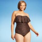 Women's Plus Size Bandeau Flounce High Coverage One Piece Swimsuit - Kona Sol Multi Natural