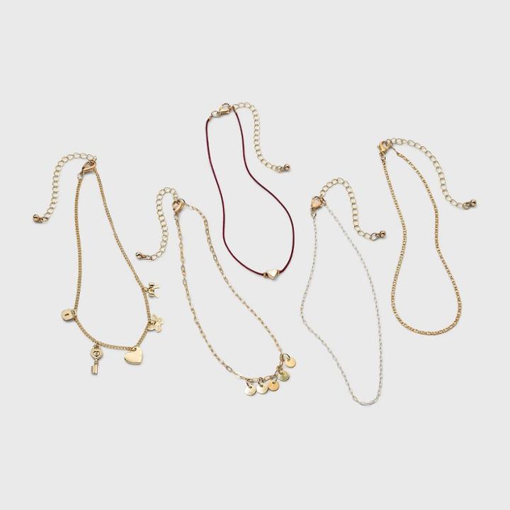 Girls' 5pk Heart Butterfly Necklace Set - Art Class Gold