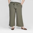 Women's Plus Size Tie Waist Pants - Ava & Viv Olive (green)