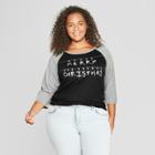 Zoe+liv Women's Stranger Things Plus Size 3/4 Sleeve Merry Christmas Raglan Graphic T-shirt - (juniors') Black
