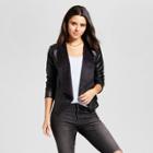 Bagatelle Collection Women's Faux Leather Laser Cut Drape Moto Jacket - Bagatelle Black