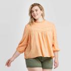 Women's Plus Size Long Sleeve Crewneck Prairie Top - Universal Thread Orange 2x, Women's,