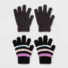 Girls' 2pk Solid Striped Gloves - Cat & Jack Gray/black, Black/gray