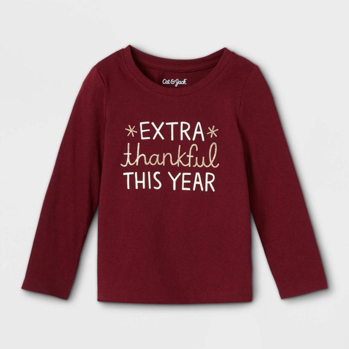 Toddler Girls' 'extra Thankful This Year' Long Sleeve T-shirt - Cat & Jack Burgundy