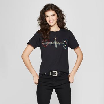 Avalon Apparel Women's Short Sleeve Heartbeat Controller Graphic T-shirt - The Change Initiative (juniors') Black