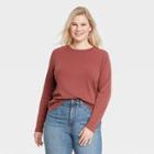 Women's Plus Size Long Sleeve Slim Fit Rib T-shirt - Universal Thread Dark Red