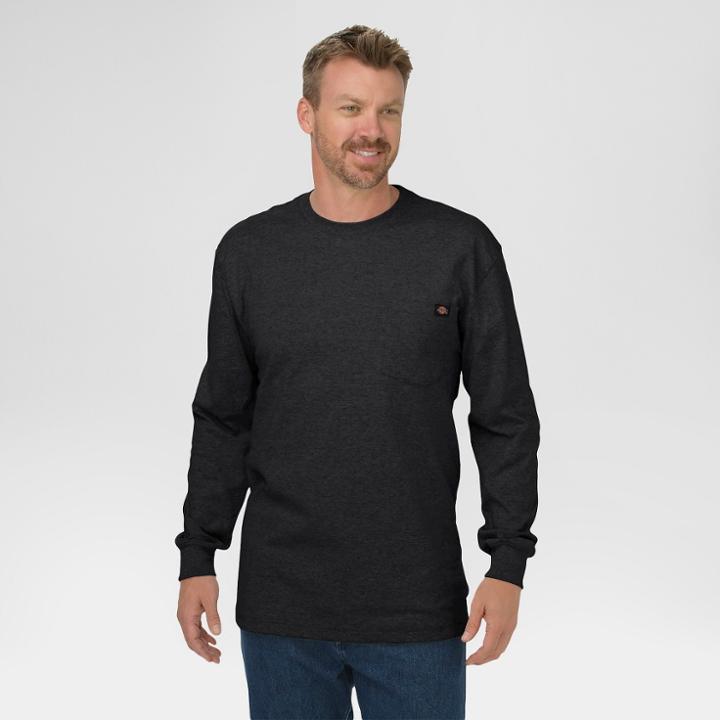 Dickies Men's Big & Tall Cotton Heavyweight Long Sleeve Pocket T-shirt- Black Xl Tall,