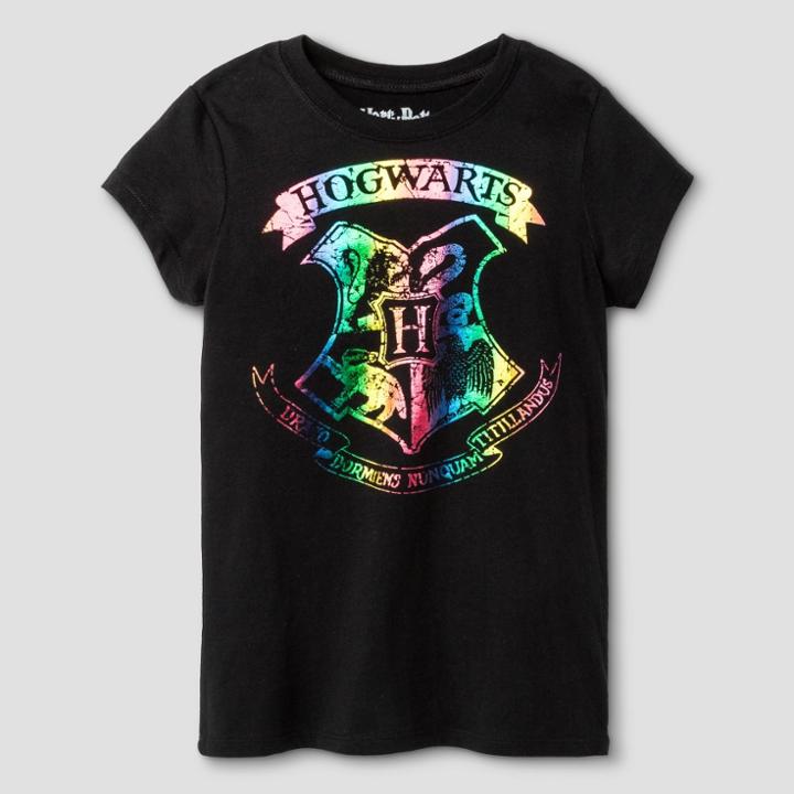 Harry Potter Girls' Hp Hogwarts Shield T-shirt Black -