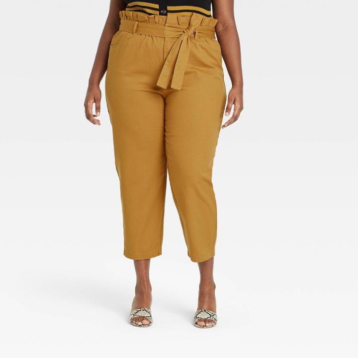 Women's Plus Size Ankle Length Paperbag Trousers - Who What Wear Tobacco