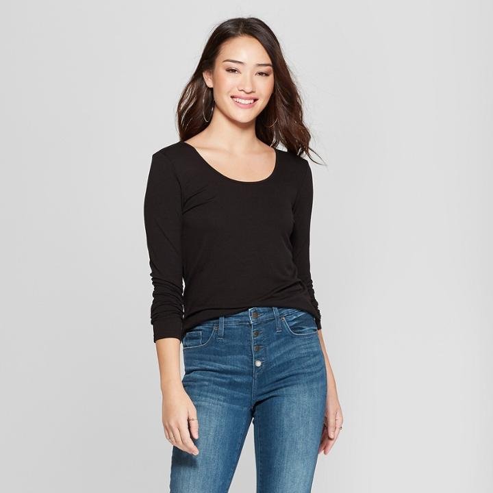 Women's Long Sleeve Back Detail Top - Soul Cake (juniors') Black