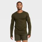 Men's Striped Soft Long Sleeve Gym T-shirt - All In Motion Dark Green