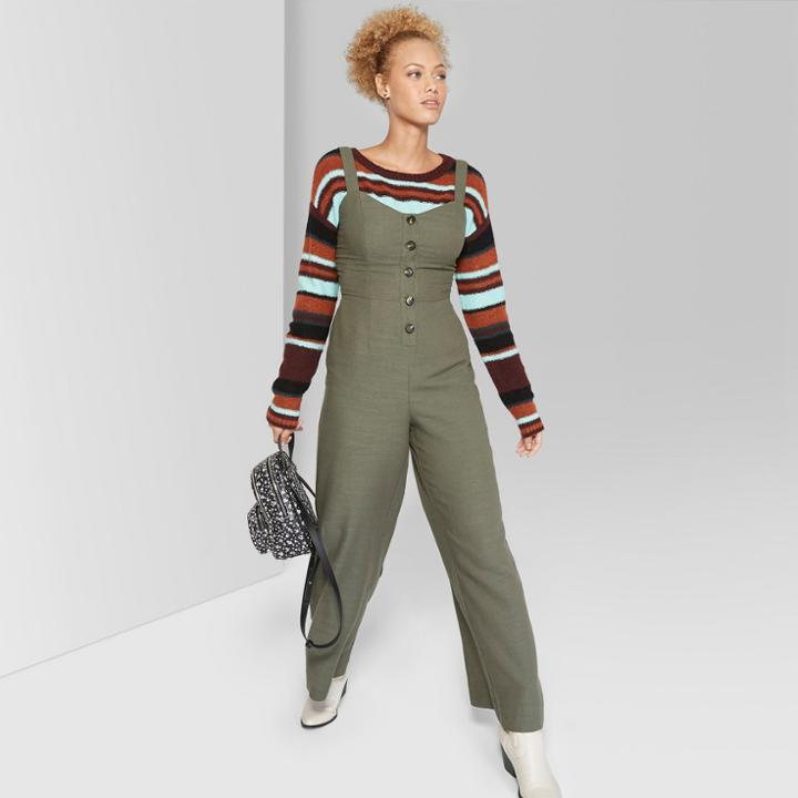 Women's Strappy Button Front Tie Back Jumpsuit - Wild Fable Olive (green)