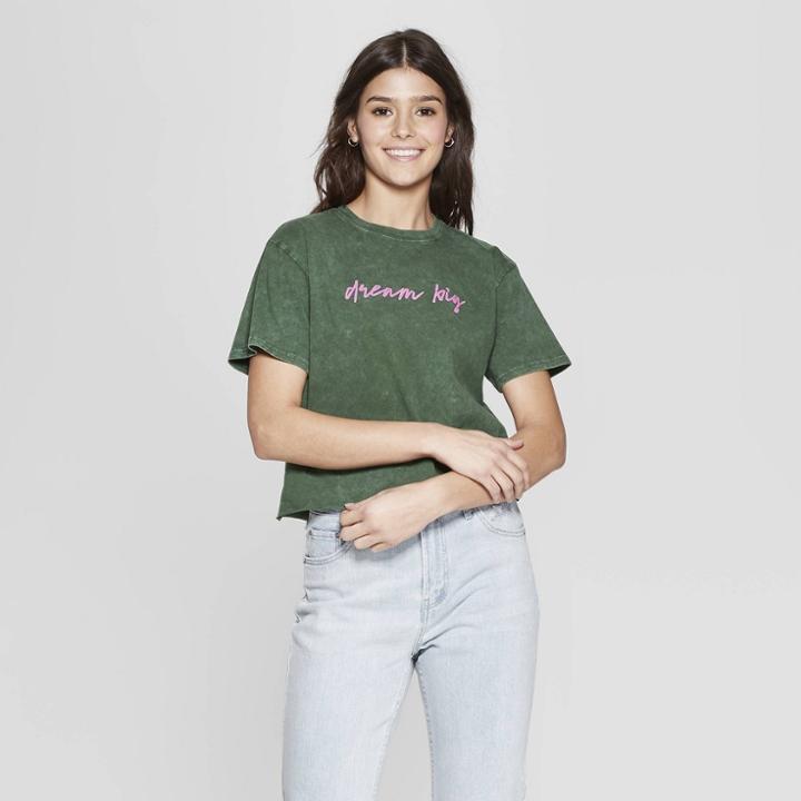 Women's Short Sleeve Dream Big Cropped T-shirt - Mighty Fine (juniors') - Green