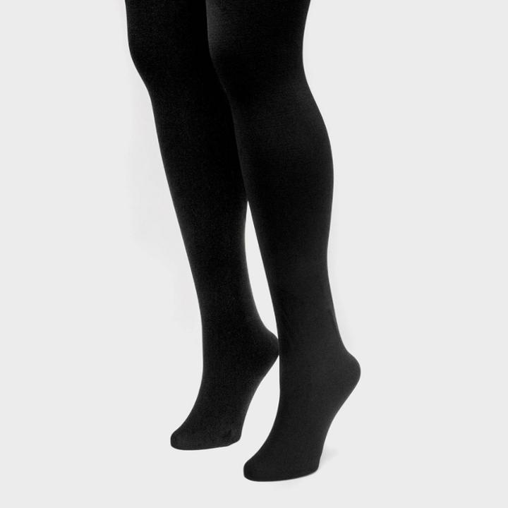 Muk Luks Women's Fleece Lined 2pk Tights - Black