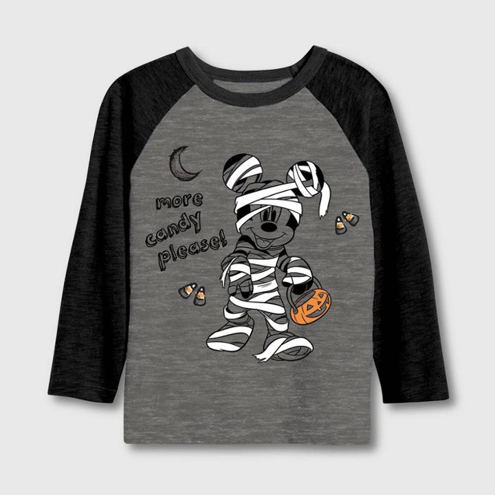 Toddler Boys' Mickey Mouse 'more Candy Please' Halloween Long Sleeve T-shirt - Heather Gray