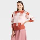 Women's Plaid Crewneck Pullover Sweater - A New Day Brown