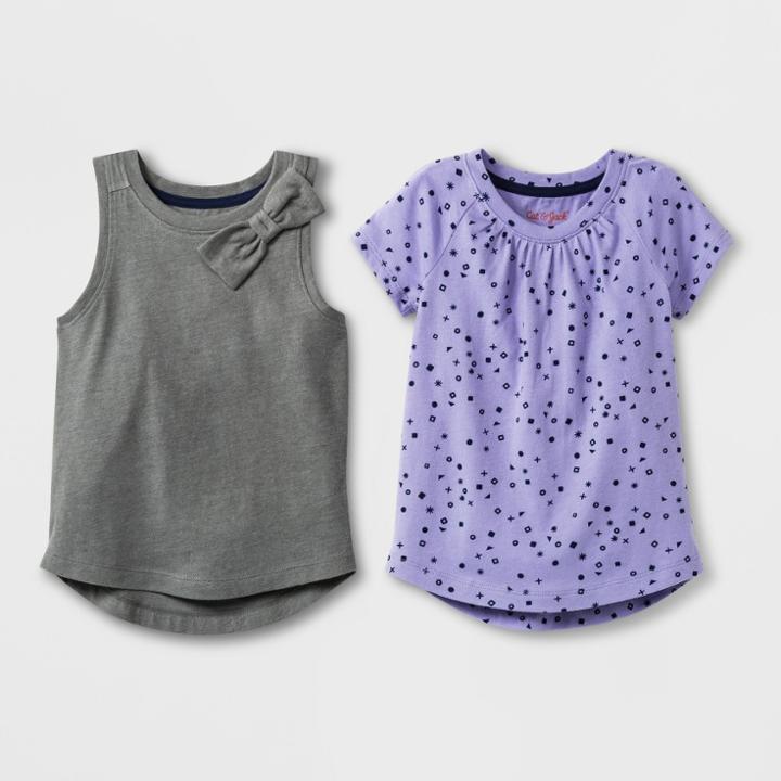 Toddler Girls' 2pc Short Sleeve T-shirt Set - Cat & Jack Gray/purple