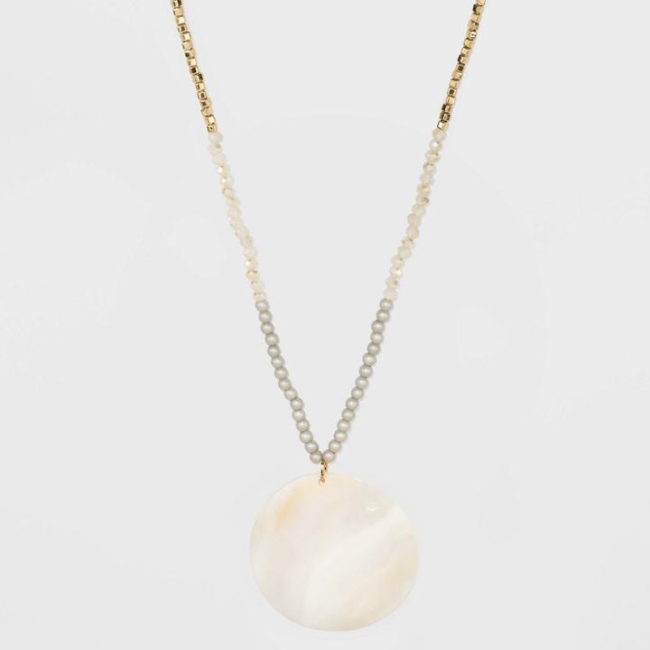 Pearl, Shell And Glitter Beaded Disc Pendant Necklace - A New Day Gold, Women's, White