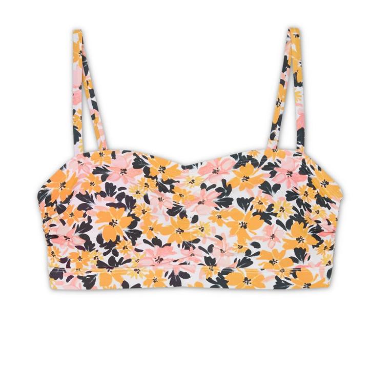 Women's Post-mastectomy Shirred Bandeau Bikini Top - Kona Sol Light Yellow Vintage Blossoms
