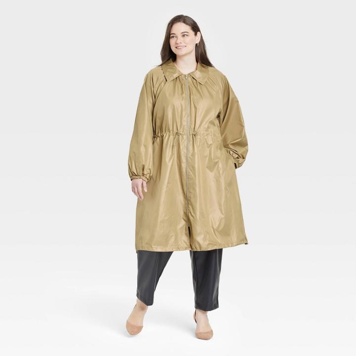 Women's Plus Size Femme Rain Jacket - A New Day Tan