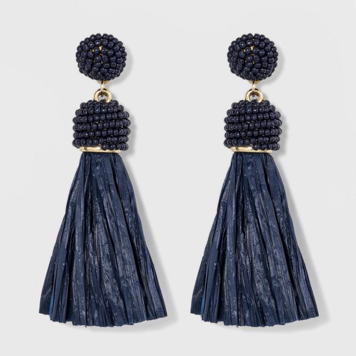 Seed Bead And Simulated Raffia Tassel Drop Earrings - A New Day Navy