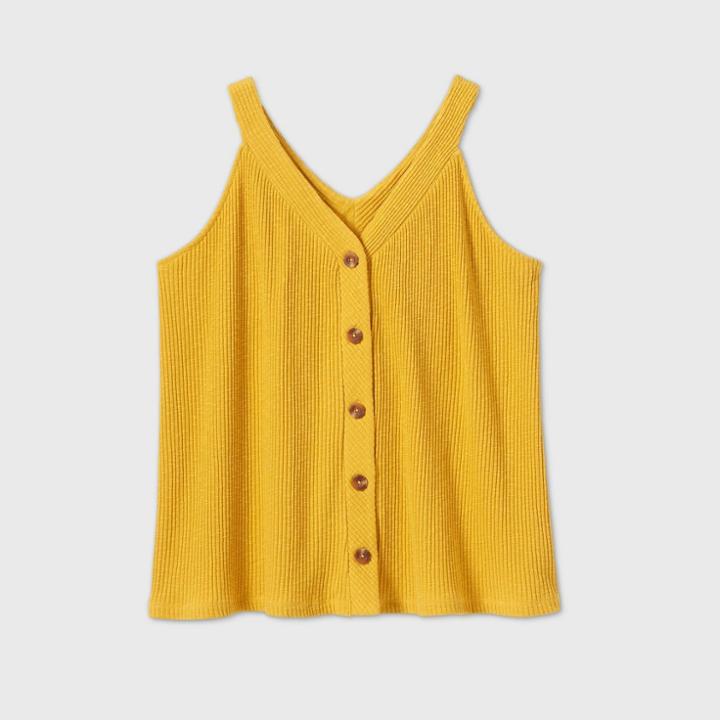 Women's Plus Size Button-front Tank Top - Ava & Viv Yellow