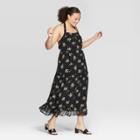 Women's Plus Size Floral Print Off The Shoulder Back Drawstring Tiered Maxi Dress - Who What Wear Black
