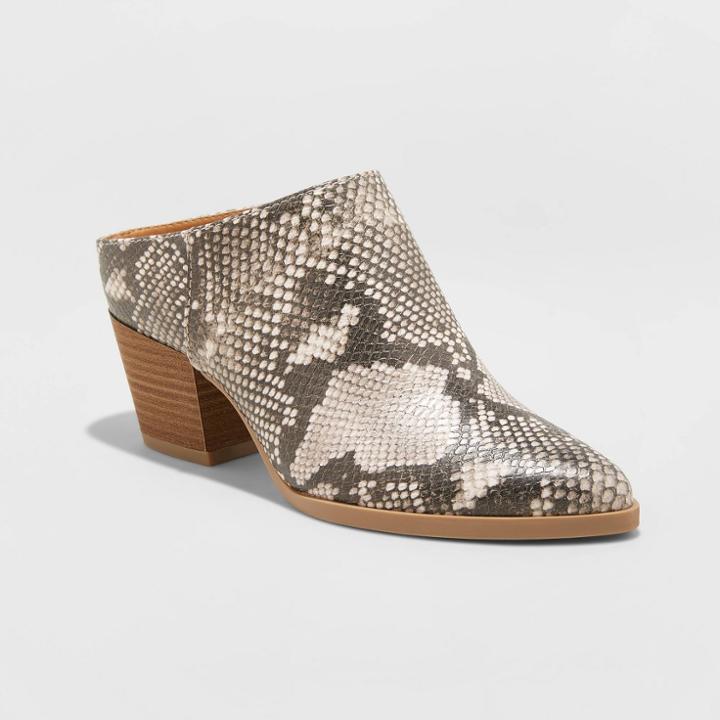 Women's Makana Faux Leather Snake Heeled Mule - Universal Thread Gray