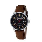 Men's Wenger Attitude Outdoor - Swiss Made - Black Dial Leather Strap Watch - Brown