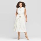 Women's Plus Size Sleeveless Crewneck Belted Flare Dress - Who What Wear Cream X, Brown