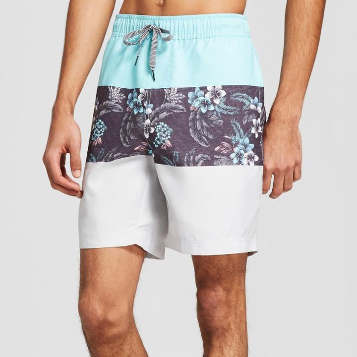 Trinity Collective Men's Striped 7.5 Midnight Elastic Waist Board Shorts - Trinity